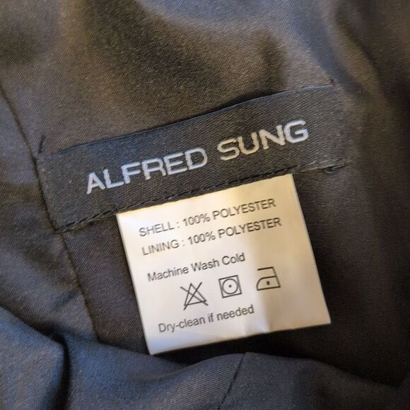 NWT Alfred Sung Cap Sleeve Pleated Skirt Dress Pockets Black Maxi Dress Size 2 - Picture 7 of 13